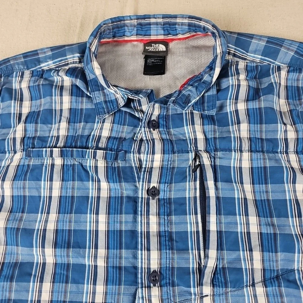 The North Face Millstone Mens L Blue Plaid Shirt Zip‎ Pocket Fishing Hiking ARNF